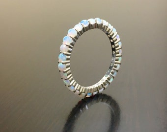 Opal Engagement Band - Eternity Opal Band - Opal Wedding Band - Opal Eternity Band - Engagement Opal Band - Sterling Silver Opal Band