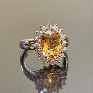 14K Yellow Gold Imperial Topaz Halo Diamond Engagement Ring Art Deco ...