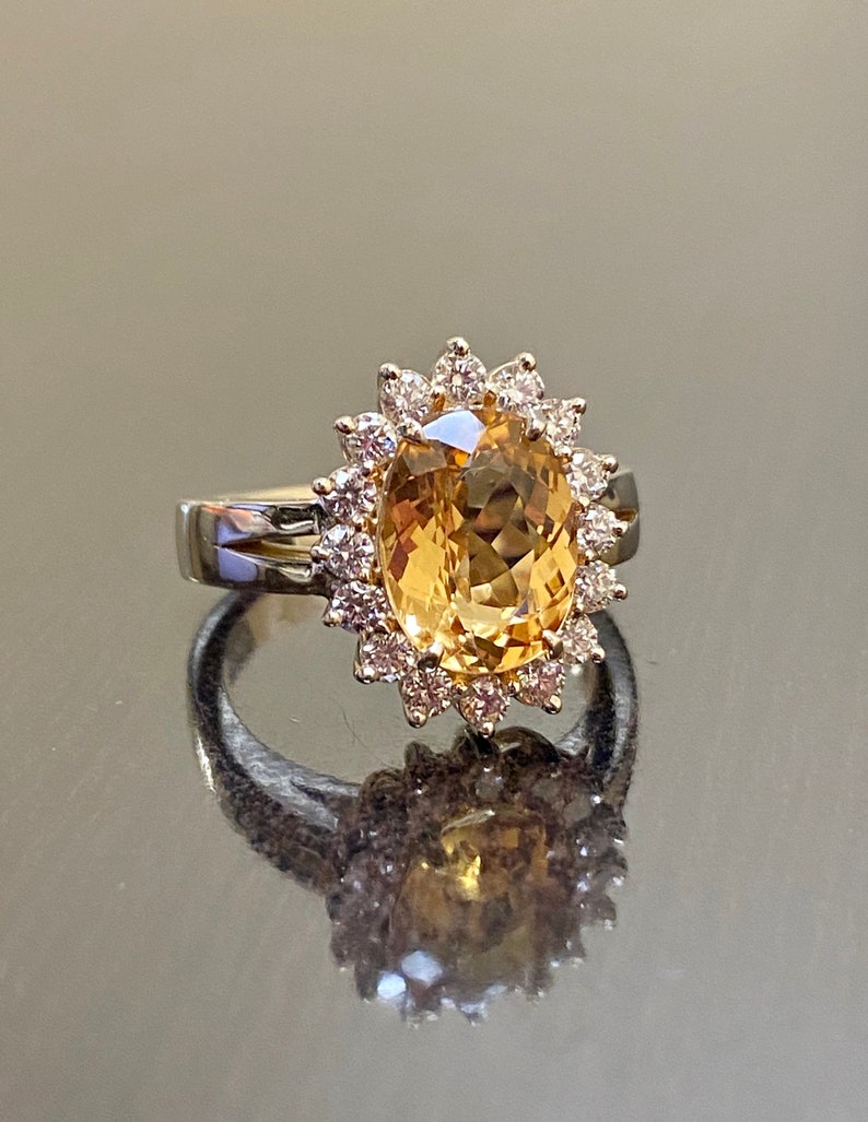 14K Yellow Gold Imperial Topaz Halo Diamond Engagement Ring - Etsy