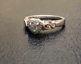 Sterling Silver Rose Gold Diamond Heart Halo Engagement Ring - Halo Heart Diamond Rose Gold Wedding Ring