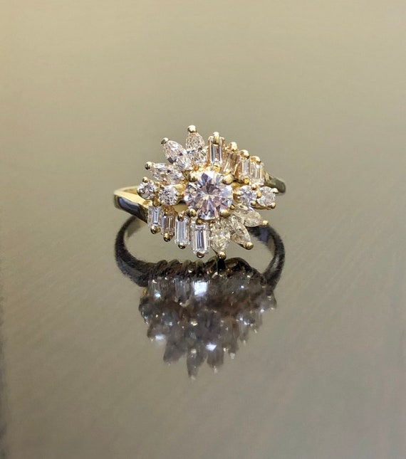 14K Yellow Gold Art Deco Diamond Engagement Ring - Art Deco 14K Gold Diamond Wedding Ring - 14K Diamond Art Deco Ring - 14K Diamond Ring