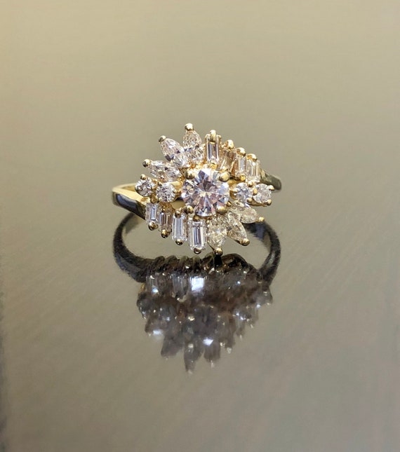 14K Yellow Gold Art Deco Diamond Engagement Ring -