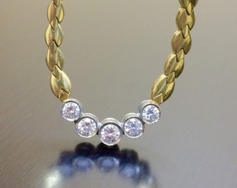 Art Deco Diamant Platina Ketting - 18K Geel Goud Platina Diamanten Ketting - Handgemaakte Platina Diamant 18K Gouden Ketting - Fijne Sieraden