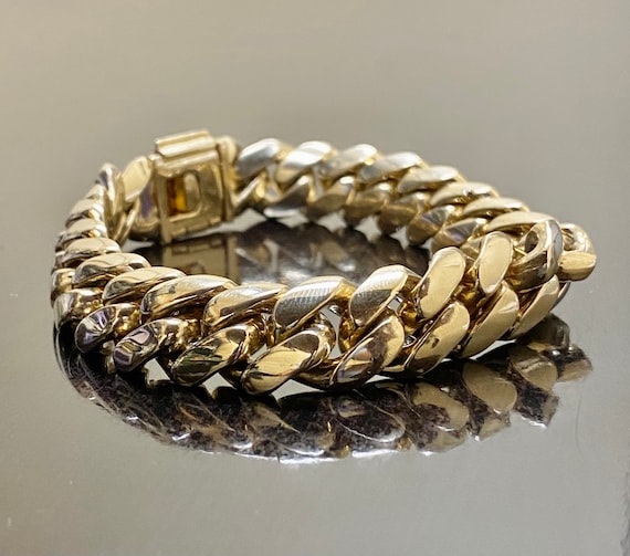 14K Yellow Gold Miami Cuban Link Bracelet Solid Yellow Gold Handmade Cuban Bracelet 14 MM Cuban Link 14K Yellow Gold Bracelet Etsy