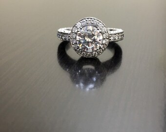 Halo Diamond Platinum Engagement Ring - Platinum Diamond Wedding Ring - Halo Diamond Ring - Pave Diamond Platinum Ring - Modern Diamond Ring