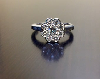 18K White Gold Halo Diamond Engagement Ring - Art Deco 18K Gold Diamond Wedding Ring - Halo Diamond Ring - Diamond Halo 18K White Gold Ring