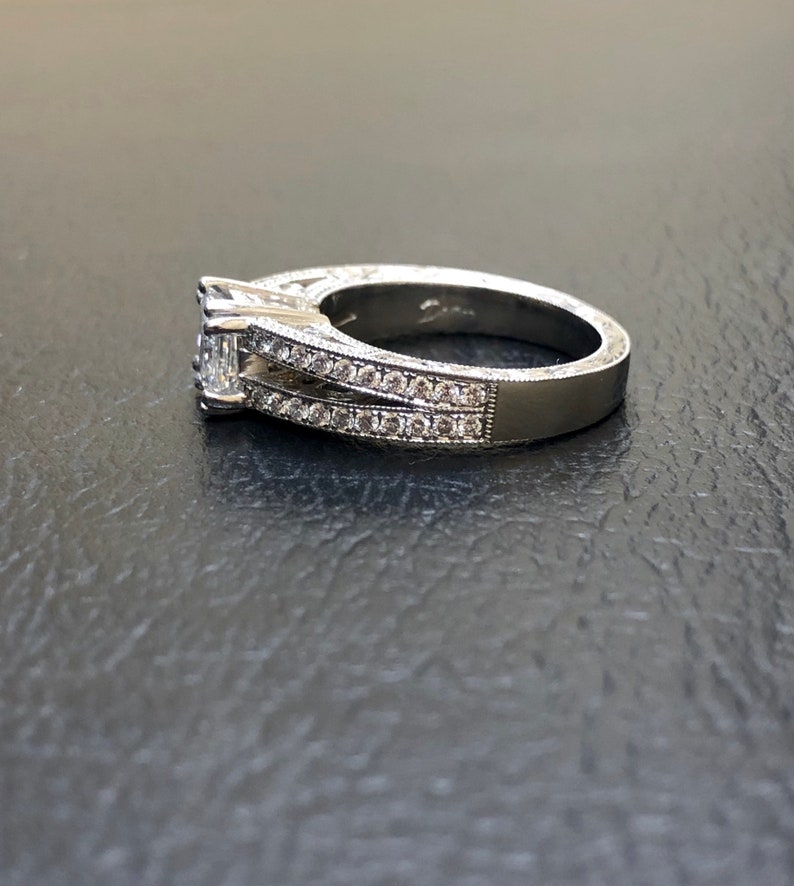Platinum Radiant Cut Diamond Engagement Ring Art Deco Engraved Platinum Pave Diamond Wedding Ring Pave Diamond Ring Platinum Ring image 8