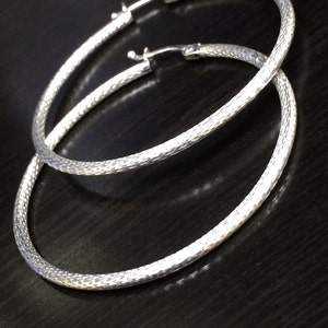 14K White Gold Hoop Earrings 14K Gold Earrings Large Hoop Earrings 14K Earrings White Gold Earrings Handmade Earrings Gold Hoops image 3