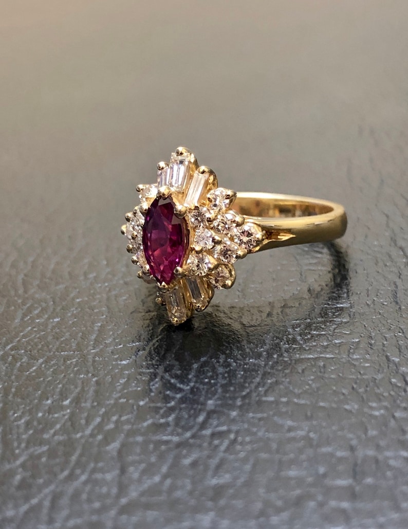 14K Yellow Gold Ruby Diamond Engagement Ring 14K Gold | Etsy