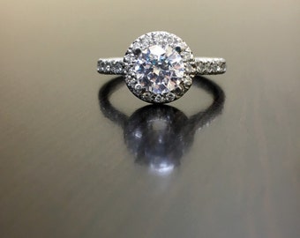 Platinum Diamond Engagement Ring - Halo Platinum Diamond Ring - Diamond Platinum Wedding Ring - Platinum Setting - Pave Diamond Halo Ring