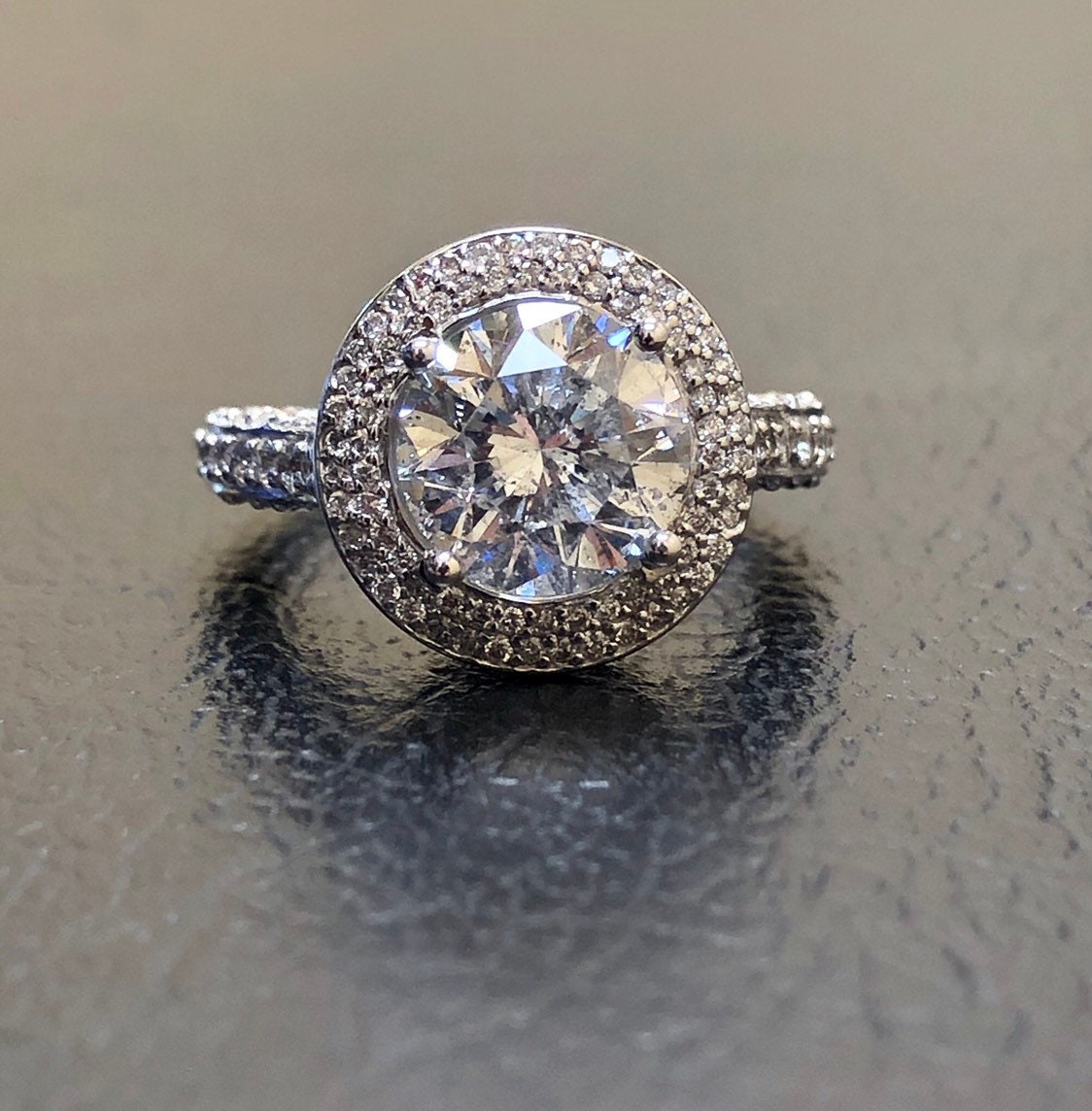 14k White Gold D Color 3 Carat Round Double Halo Diamond Etsy