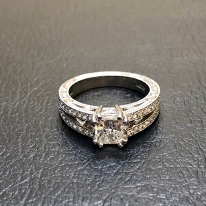 Platinum Radiant Cut Diamond Engagement Ring Art Deco Engraved Platinum Pave Diamond Wedding Ring Pave Diamond Ring Platinum Ring image 9