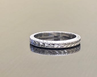 Platin Ring - Gravierter Platin Verlobungsring - Platin Ehering - Art Deco Ring - Art Deco Band - Handgravierter Bandring