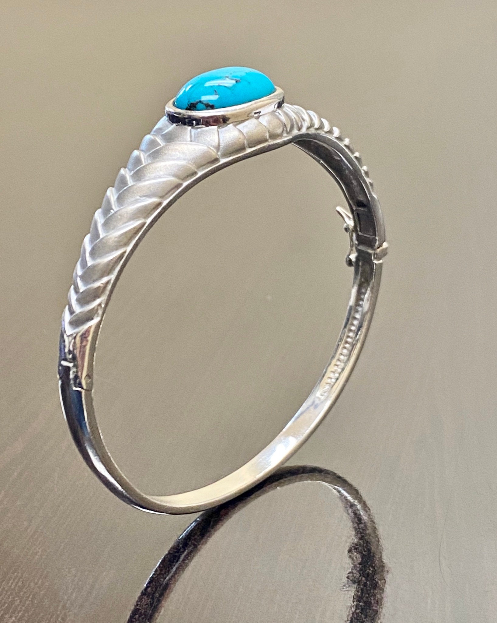 Handmade Sterling Silver Art Deco Turquoise Bangle Bracelet