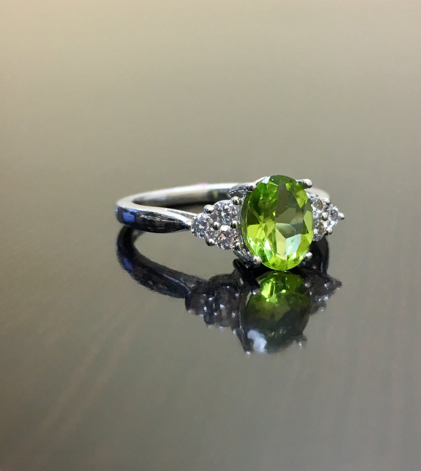 Diamond Peridot Engagement Ring Art Deco Peridot Diamond | Etsy