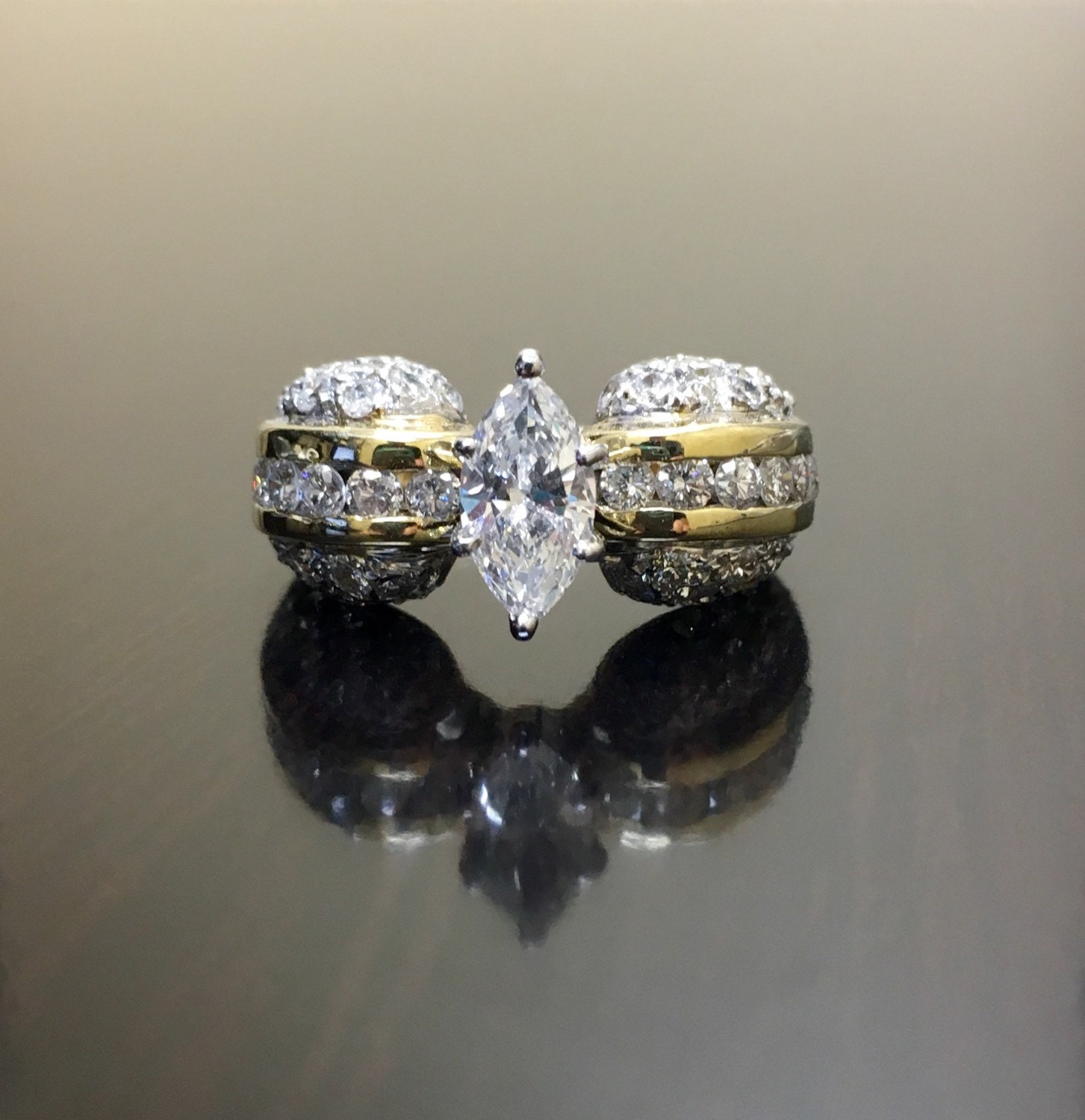 14K Yellow Gold Marquise Diamond Engagement Ring - 14K Gold Diamond ...