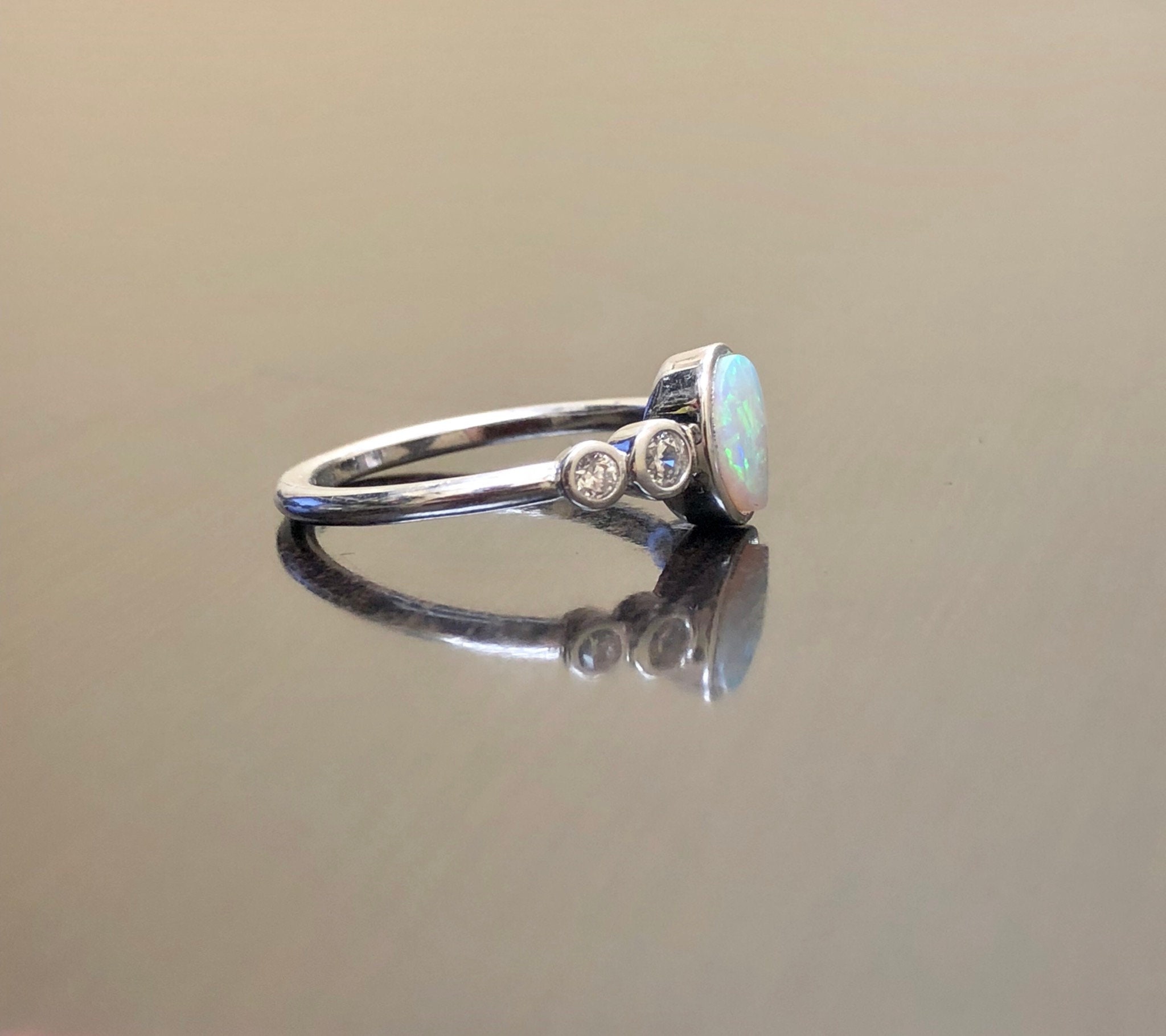 14K Diamond Opal Engagement Ring Art Deco Opal Diamond | Etsy