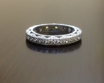 Diamond Eternity Band - Platinum Diamond Engagement Band - Diamond Wedding Band - Diamond Platinum Band - Art Deco Platinum Diamond Band