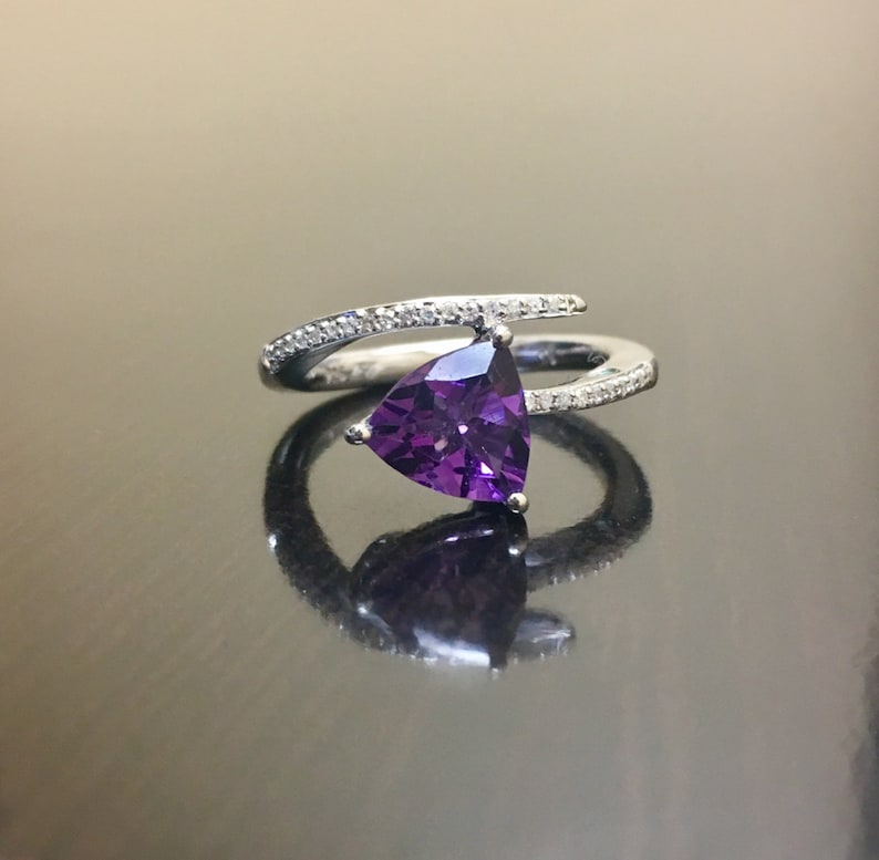 Diamond Amethyst Engagement Ring Amethyst Trillion Diamond Etsy