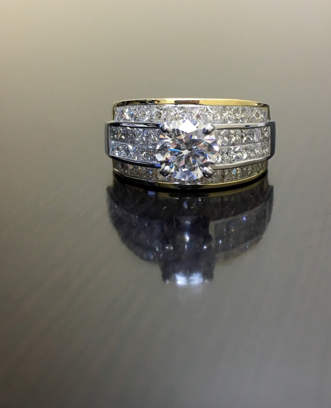14K Two Tone Gold Diamond Engagement Ring - 14K Gold Invisible Diamond ...