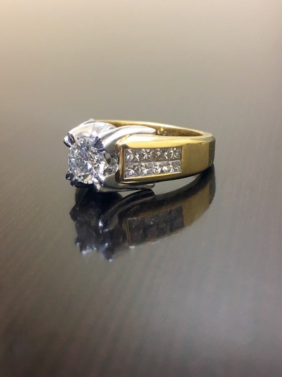 18K Yellow Gold Platinum Diamond Engagement Ring … - image 4