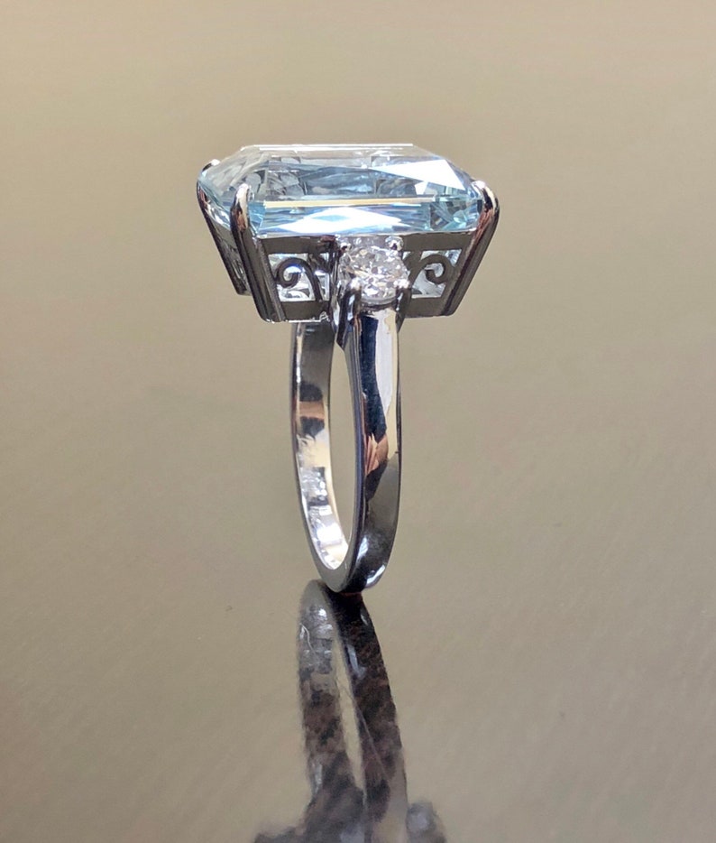 Princess Diana Aquamarine Ring Art Deco 18K White Gold | Etsy