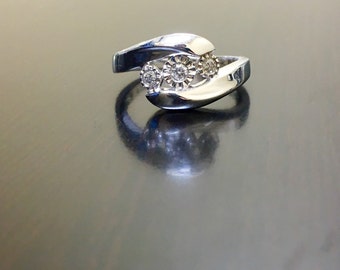 Sterling Silver Three Stone Diamond Engagement Ring- Silver Diamond Wedding Ring - Silver Diamond Ring - Diamond Three Stone Ring