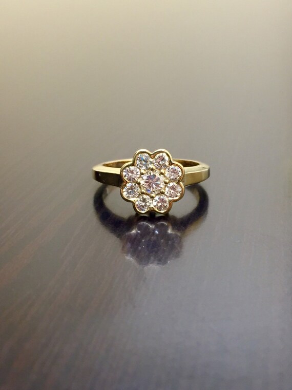 18K Yellow Gold Halo Diamond Engagement Ring 18K Gold | Etsy