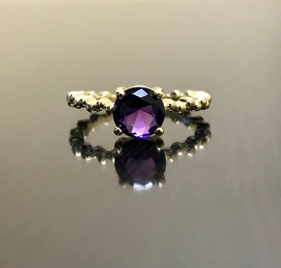 14K Yellow Gold Amethyst Engagement Ring - 14K Gold Amethyst Wedding Ring - 14K Gold Solitaire Amethyst Ring - Amethyst 14K Gold Modern Ring