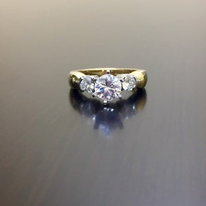 18K Yellow Gold Platinum Three Stone Diamond Engagement Ring - Platinum 18K Gold Diamond Wedding Ring - Three Stone Ring - Platinum Mounting