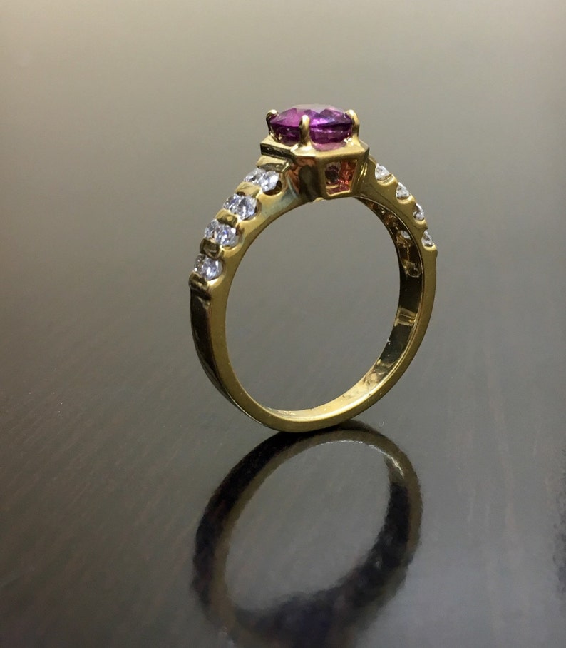 Art Deco Ruby Ring - 14K Yellow Gold Ruby Diamond Engagement Ring - 14K Gold Diamond Ruby Wedding Ring - Diamond Ring - Diamond Wedding Ring bild 3
