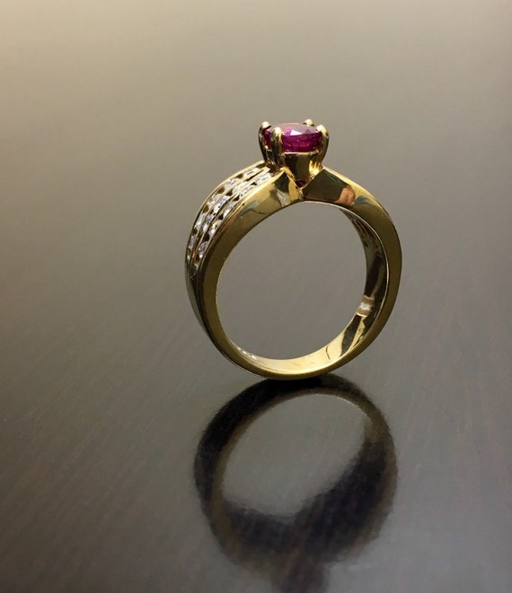 Art Deco Ruby Ring - 14K Yellow Gold Ruby Diamond… - image 3