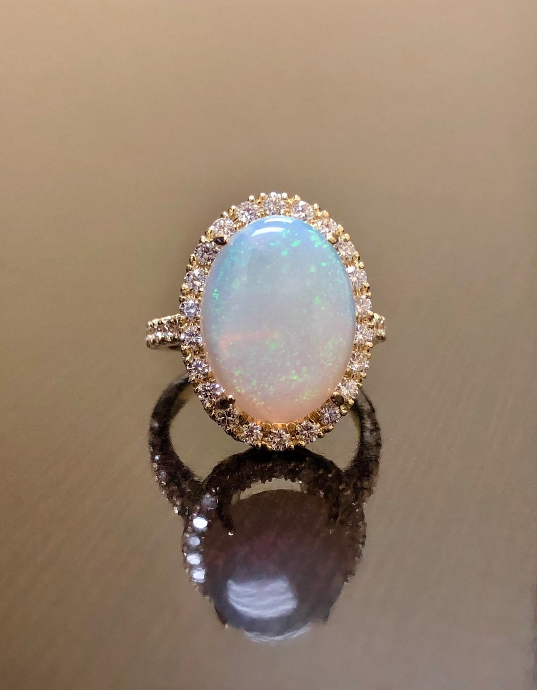 Halo Diamond 18K Yellow Gold Australian Opal Engagement Ring 18K Gold ...