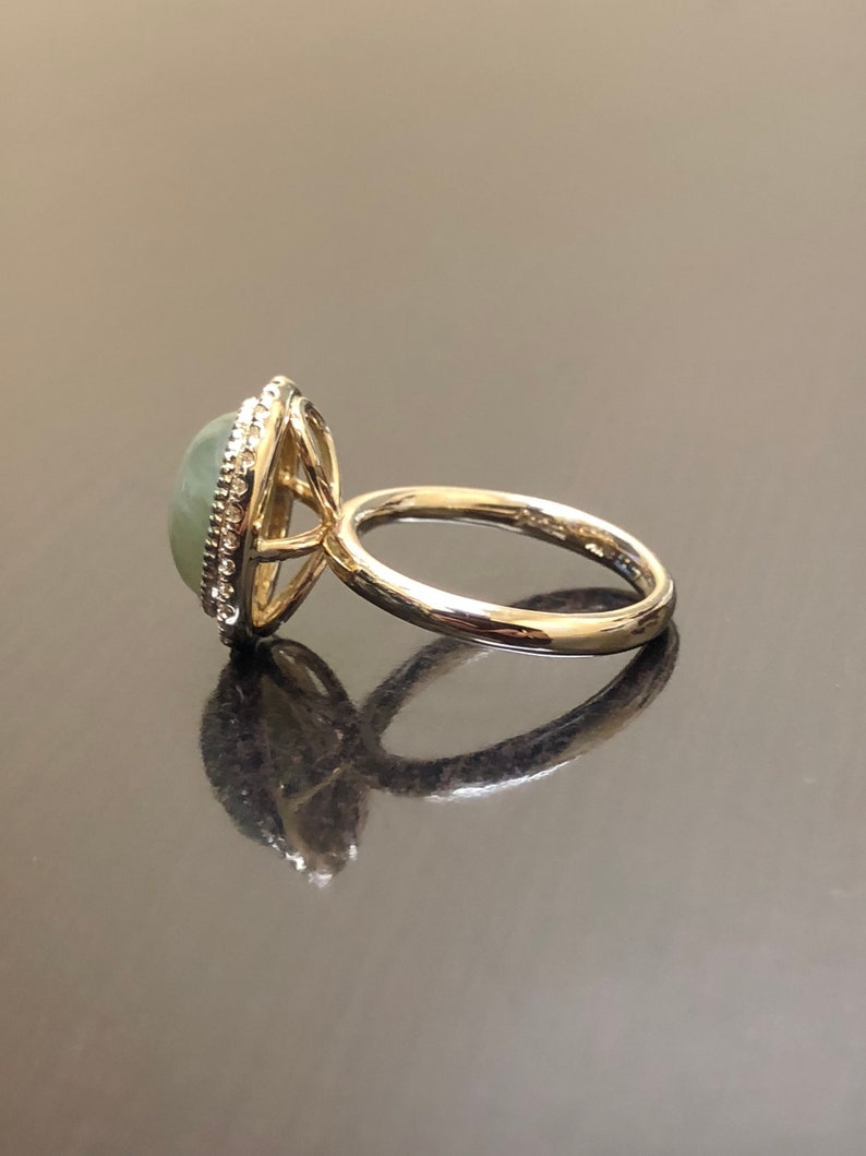 14K Yellow Gold Halo Diamond Jade Engagement Ring Art Deco | Etsy