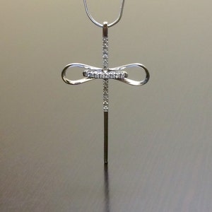 Vintage Inspired Entirely Handmade Solid 14K White Gold Swirl Diamond Cross Pendant and Necklace - Unique 14K Gold Cross Diamond Necklace