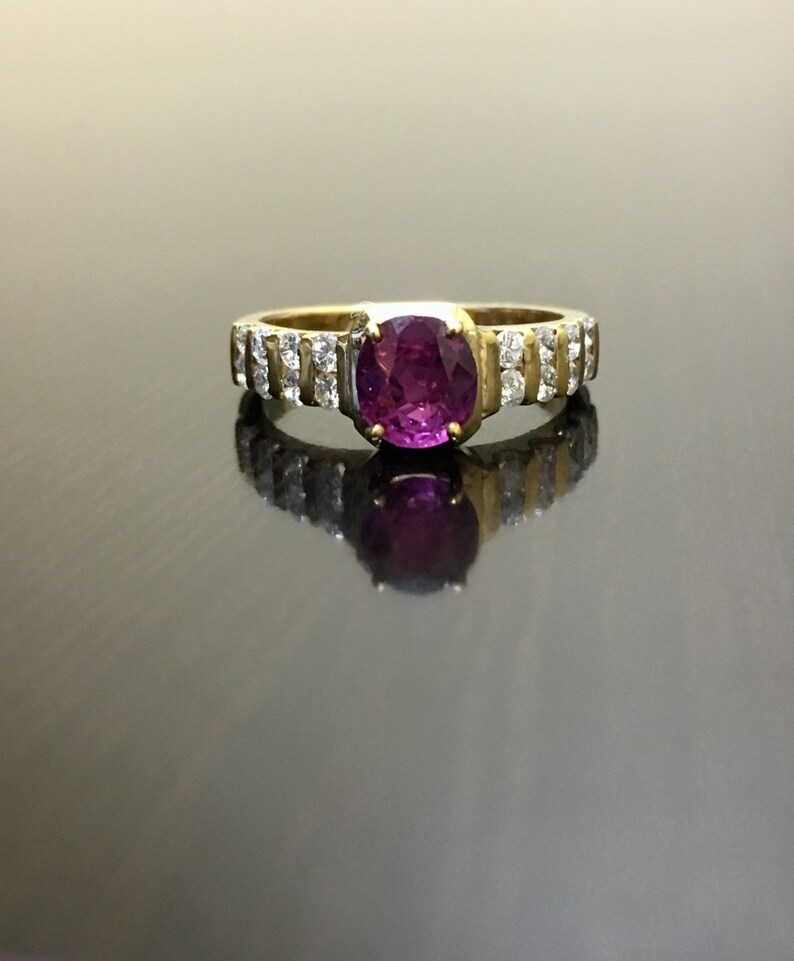 Art Deco Ruby Ring - 14K Yellow Gold Ruby Diamond Engagement Ring - 14K Gold Diamond Ruby Wedding Ring - Diamond Ring - Diamond Wedding Ring bild 1