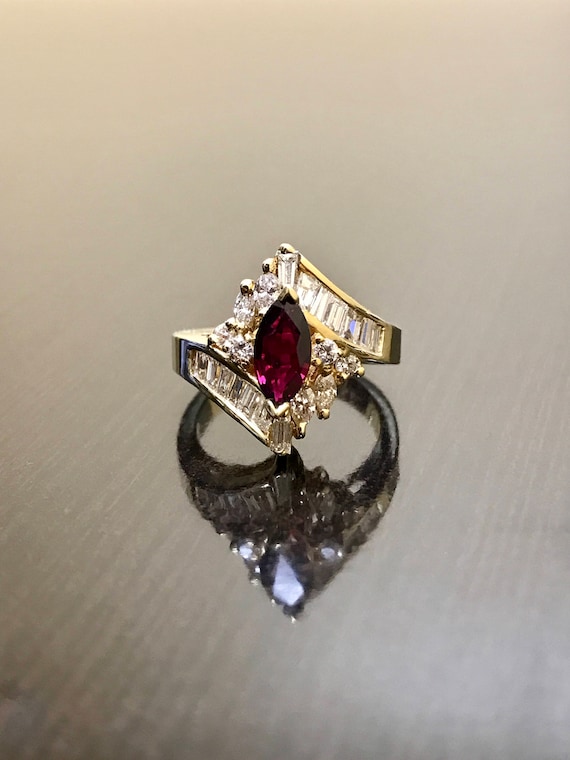 14K Yellow Gold Ruby Diamond Engagement Ring - 14K