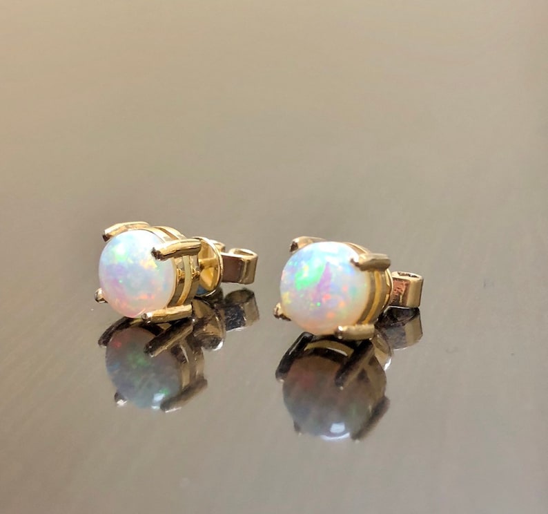14K Yellow Gold Opal Earrings Opal Stud Earrings 14K Gold Etsy