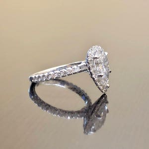 Pear Shape Diamond Halo Engagement Ring Platinum Art Deco - Etsy