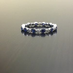 Art Deco Platinum Sapphire Eternity Diamond Engagement Band - Platinum Art Deco Sapphire Diamond Wedding Band - Blue Sapphire Eternity Band