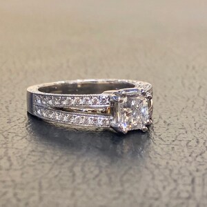 Platinum Radiant Cut Diamond Engagement Ring Art Deco Engraved Platinum Pave Diamond Wedding Ring Pave Diamond Ring Platinum Ring image 2