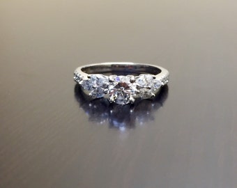 18K White Gold Diamond Engagement Ring - 18K Gold Diamond Wedding Ring - Marquise Diamond Ring - 18K Diamond Ring - Round Diamond Ring