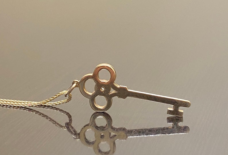 14K Yellow Gold Key Diamond Necklace - Handmade Yellow Gold Diamond Key ...