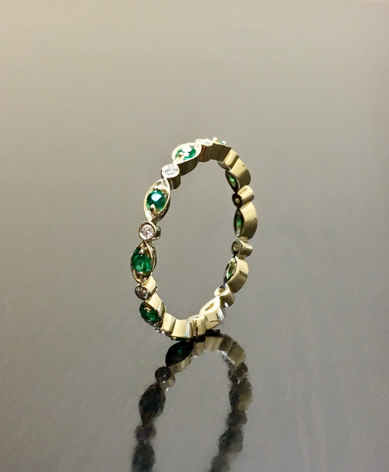 18K Yellow Gold Eternity Diamond Emerald Engagement Band 18K - Etsy