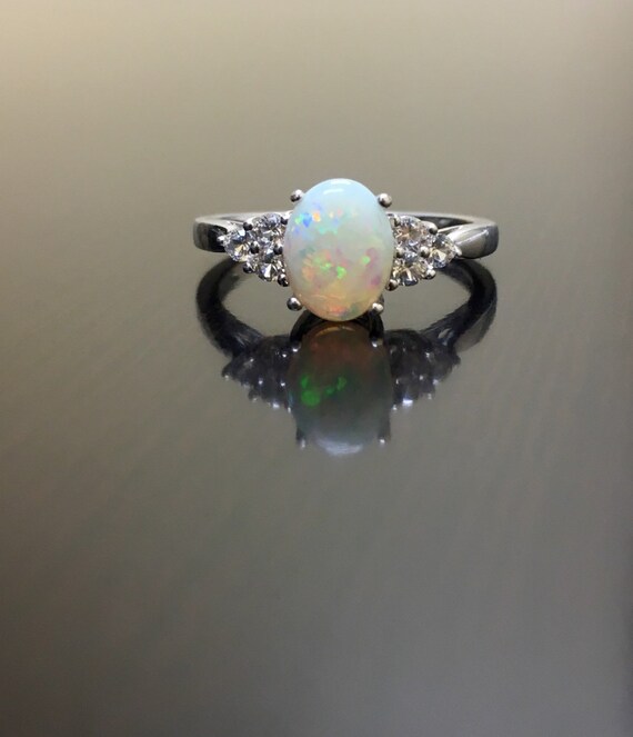 Art Deco Platinum Diamond Opal Engagement Ring Platinum Art | Etsy