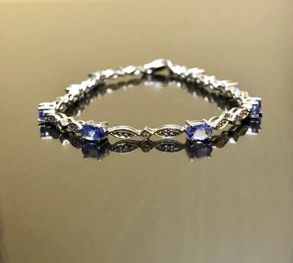 Sterling Silver Diamond Tanzanite Bracelet Silver Tanzanite Diamond Bracelet Tanzanite Tennis Bracelet Blue Tanzanite Link Bracelet Etsy