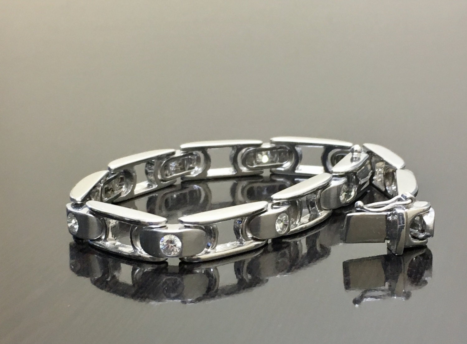 14K White Gold Diamond Men's Bracelet 14K Gold Men's Etsy — free download