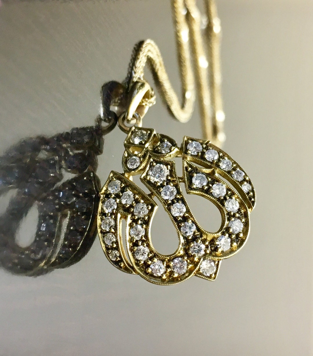 18K Yellow Gold Allah Diamond Necklace - 18K Gold Diamond Allah ...