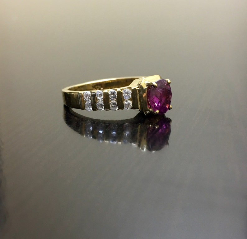 Art Deco Ruby Ring - 14K Yellow Gold Ruby Diamond Engagement Ring - 14K Gold Diamond Ruby Wedding Ring - Diamond Ring - Diamond Wedding Ring bild 5