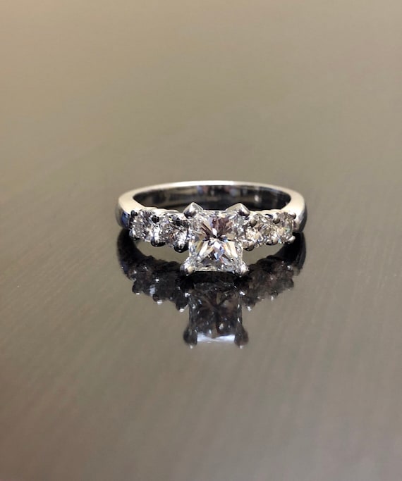 18K White Gold Princess Cut Diamond Five Stone Engagement Ring